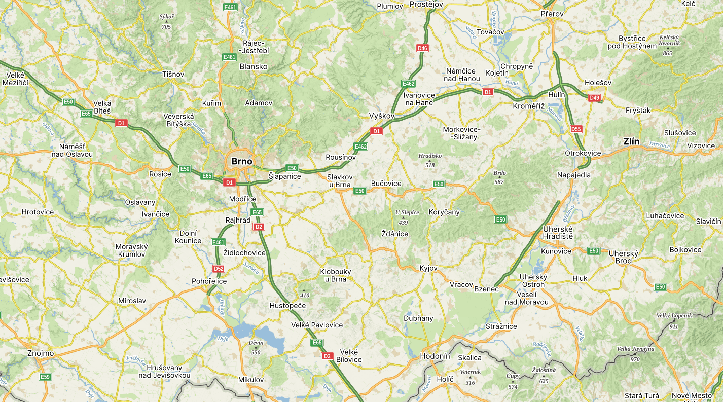 Mapa jižní Morava